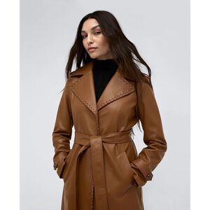 Kenneth Cole Faux Leather Belted Trench Coat In Cognac Size L